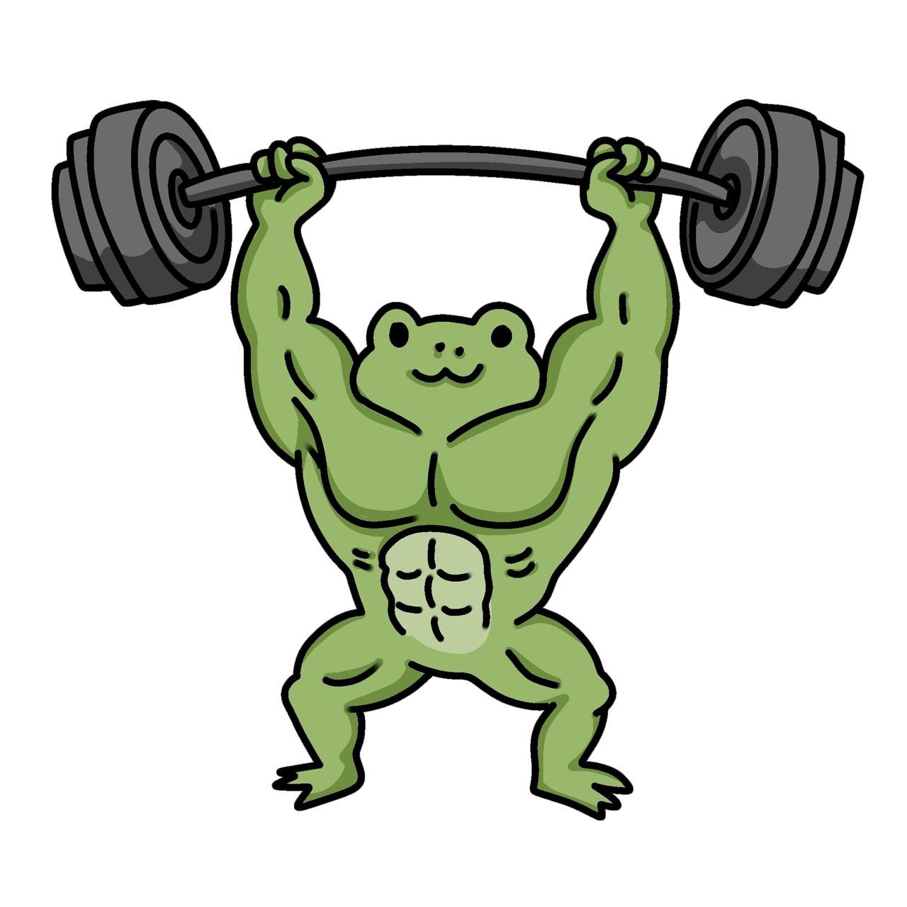 Fug Frog lifting weights