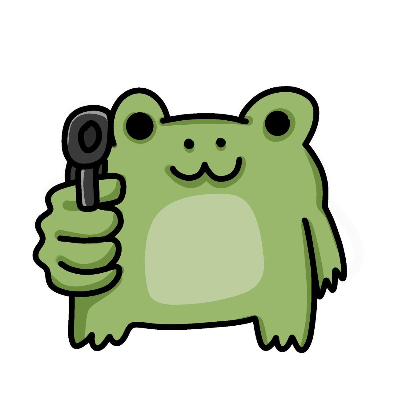 Fug Frog holding a microphone