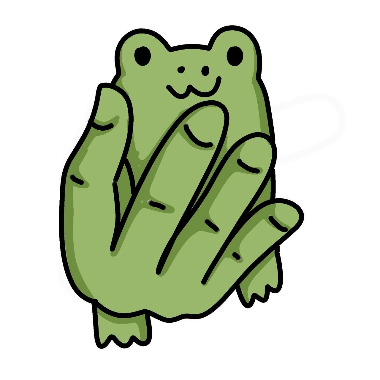 Fug Frog waving through a hand