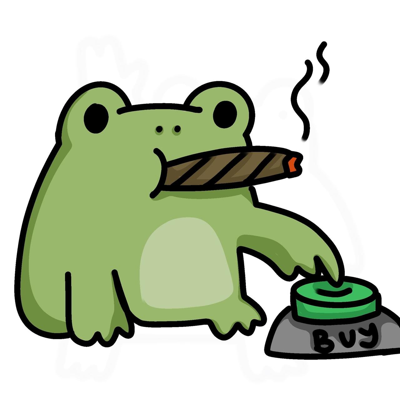 Fug Frog pressing a buy button