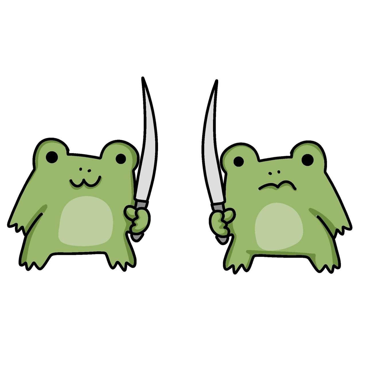 Two Fug Frogs holding knives